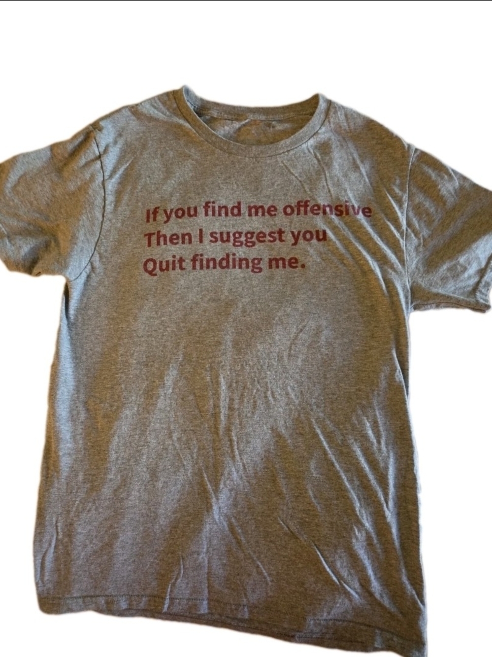 Gray Graphic Tee with Maroon Text - Casual Shirt